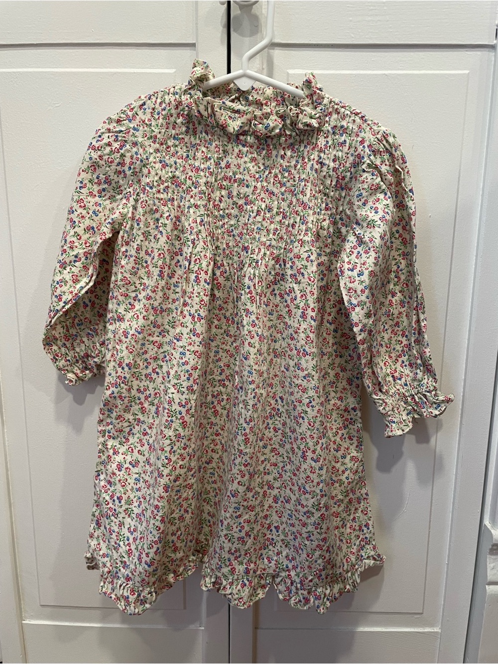 Doen Cream Floral Smocked Long-Sleeve Kids Dress